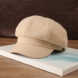 Qzkouma JSXB-7410 Casket Hat, Cap, Autumn and Winter, Cold Protection, Metal Strip Decoration, Hunting Hat, Brim Included, Women's, Men's, UV Protection, Small Facial Effect, Stylish, beige