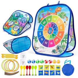 5-in-1 Portable Bean Bag Toss Games - Dinosaur Toys for Boys And Girls, Kids Dart Board Set，Outdoor Carnival Games, Foldable Cornhole Board Game Yard Beach Toys for Toddler Ages 3-8