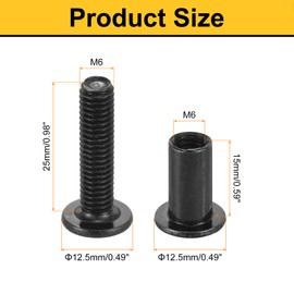 uxcell 10 Sets Screw Post, Male M6x25mm Carbon Steel Screw Rivets, Female M6x15mm Hex Drive Binding Screws Belt Buckle Binding Bolts Leather Fastener with 1Pcs Wrench, Black