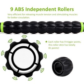 Sportneer Muscle Roller Stick - Massage Stick for Athletes - Reducing Soreness and Muscle Strain, Soothing Legs Cramps - Physical Therapy & Body Recovery - Black Green