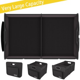 Homeve Trunk Organizer, Car Storage, Reinforced Handles, Collapsible Multi-Compartment, Foldable, Waterproof, Sturdy, 600D Oxford Polyester For Car, SUV, Mini-Van, Black, 2 Compart-Small