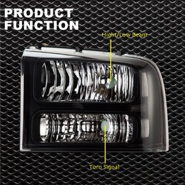 G-PLUS Headlights Assembly, Compatible with 2005 2006 2007 Ford F250 F350 Super Duty Bumper Headlamps, Clear Lens Black Housing Clear Reflector,faros delanteros