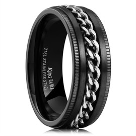 King Will Stainless Steel Men Fidget Spinner Ring - Black Chain Anxiety Relief Jewelry, Stress-Free Spin Wedding Band for Men & Women, Comfort Fit Design X 1/2(12)