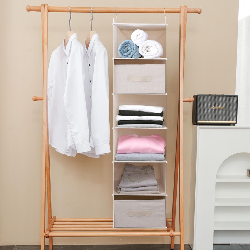 tulinstiraga Large Hanging Sweater Organizer for Closet,Collapsible 6-Shelf Hanging Closet