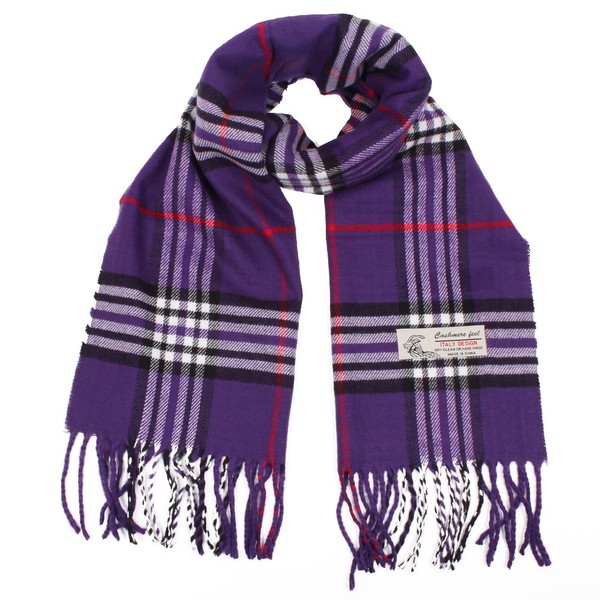 TZ Promise Plaid Cashmere Feel Classic Soft Luxurious Winter Scarf For Men Women (Purple)