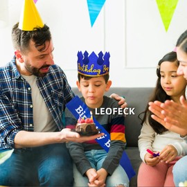 Leofeck 3Pcs Birthday Hat for Boy Birthday Decorations Blue, Happy Birthday Banner and Birthday Sash For Man (Gold)