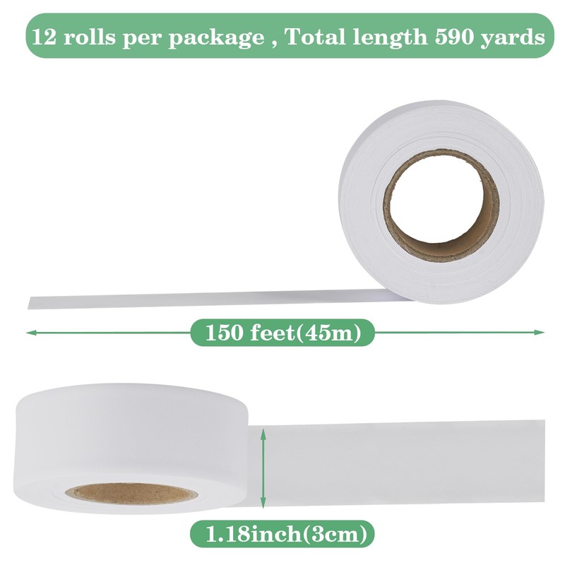 KIWIHUB 12 Pack White Flagging Tape, Non-Adhesive Plastic Ribbon Neon