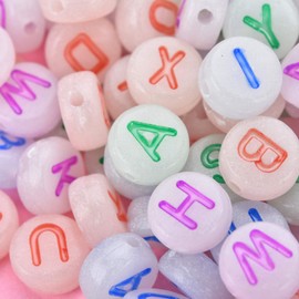 Pack of 1000 Luminous Acrylic Letter Beads 7 mm Flat Round Disc Coin A-Z Colourful Letter Pattern Loose Spacer Beads Charms for DIY Jewellery Bracelet Necklace Keyring