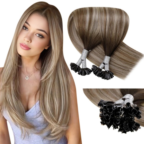 LaaVoo U Tip Hair Extensions Human Hair Dark Brown Ombre