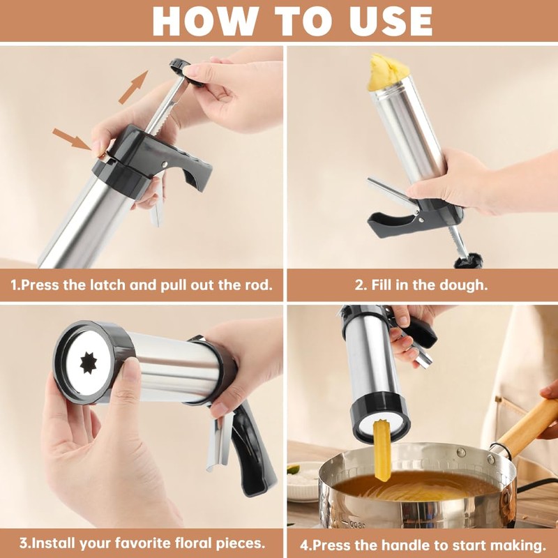 Churros Maker Machine Stainless Steel Churros Gun Kit 3-in-1 Multifunctional