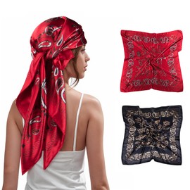 SWAT PANY 2 Pcs Head Scarf for Women Like Satin Head Scarf Silk Scarf for Women Hair Wrap Sleeping 35 x 35 Inches