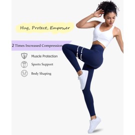 Curvphilo Women's Compression Leggings Yoga Pants Butt Lifting Seamless High Waist Tummy Control Stretchy Shapewear Pants (XS/S, Navy Blue)