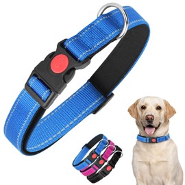 Dog Collar for Large Dogs, Nobleza Adjustable Reflective Boy Dog Collar with Safety Lock and Quick Release Buckle, Durable Nylon Pet Collar with Soft Neoprene Padded (Blue, L)