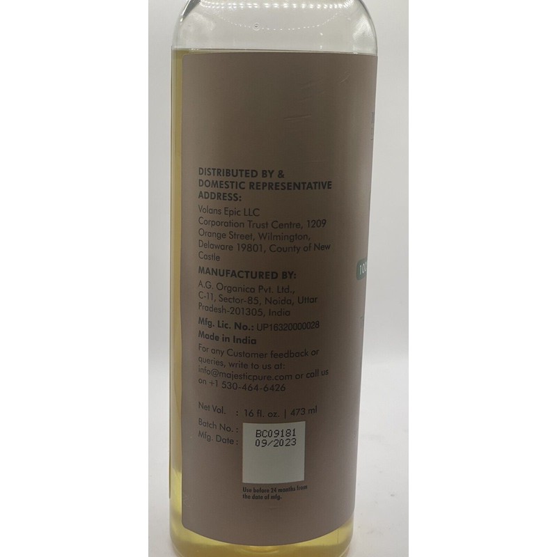 Majestic Pure Castor Oil 16oz Therapeutic Grade Cold-Pressed