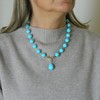 Choker Necklace with Balls and Turquoise Paste Pendant Drop