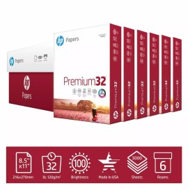 HP Printer Paper, Premium Copy Paper, 8.5x11, 100 Bright, Poly-Wrapped - Premium32, 6 Ream / 113100C