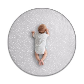 Byrd & Blume Round Baby Play Mat, Organic Cotton Soft Padded Nursery Floor Mat, Safe Hypoallergenic Baby Mat, Reversible, Foldable, Portable Infant Tummy Time Mat Fits Tents & Playpens (40"x40")