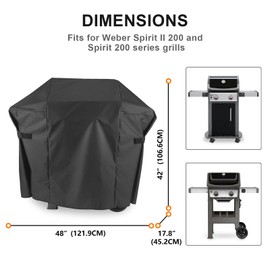 Grisun 7138 Premium Grill Cover for Weber Spirit 200 Series, Spirit E210, S210, E210, 215 Grills, Anti-Fade Waterproof UV-Resistant Gas Grill Cover, Heavy Duty BBQ Cover, 48 inches, Black