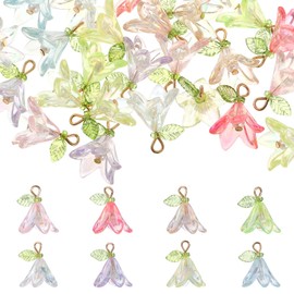 Acrylic Flower Pendants, 32 Pcs Lily Flower Beads Charms for Jewelry Making, Cute Necklace Jewelry Charms with Pearl Bead Floral Dangle Charm Earring Charm for DIY Crafts Earring Necklace Decoration