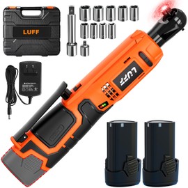 LUFF Cordless Electric Ratchet Wrench Kit, 3/8" 12V Power Ratchet Tool Set, 50N.m Variable Speed Trigger with 2 2000mAh Lithium-Ion Batteries, Fast Charge, 11 Sockets