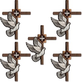 5 Pack of Cross with White Dove Patches Embroidered Patch Applique Embellishments for Clothing, Jackets, Backpacks, and Decorations