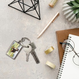 Bernese Mountain Dog on the Meadow - Happy Keyring Unique Watercolour Design Bernese Mountain Dog with Tri-Colour Fur and White Mane in Grassy Field, multicoloured