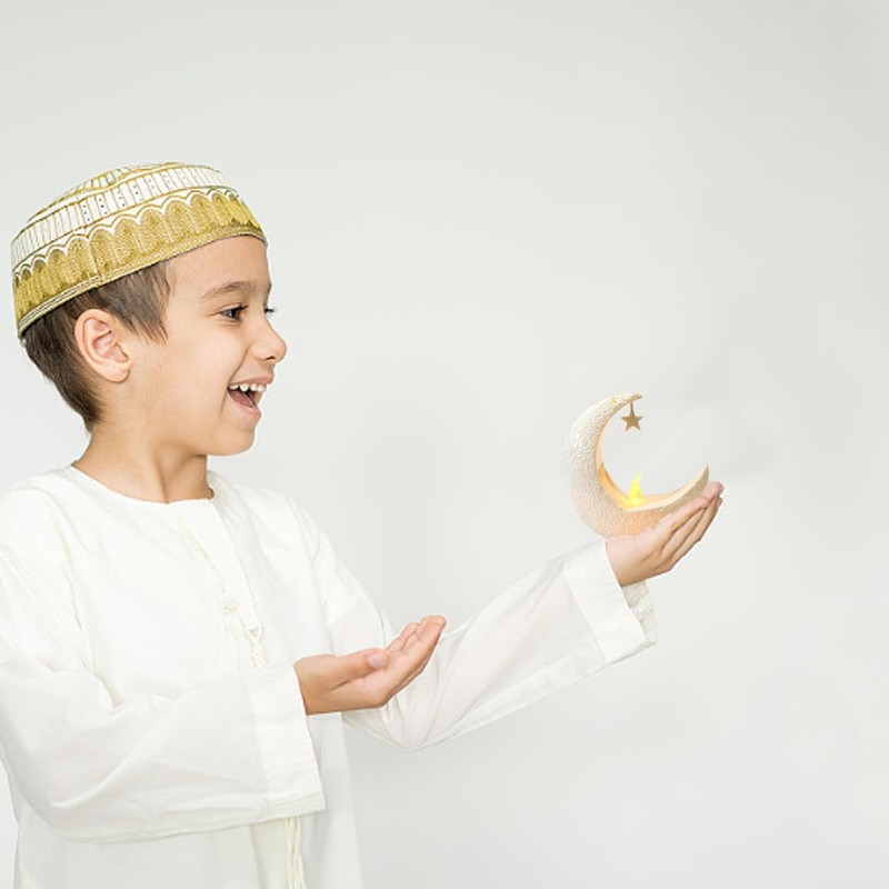 Mini Ramadan Lantern for Centerpiece, 3.94In Moon Shape LED Eid