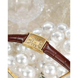 CIVO Ladies Watches for Women Gold: Waterproof Leather Strap Analog Wrist Watch - Small Vintage Square Face