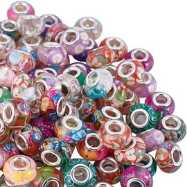 HOBBIESAY 60Pcs Mixed Color Resin Round Beads, 14mm x 8.5mm x 5mm, Craft Bead for DIY Jewelry Making