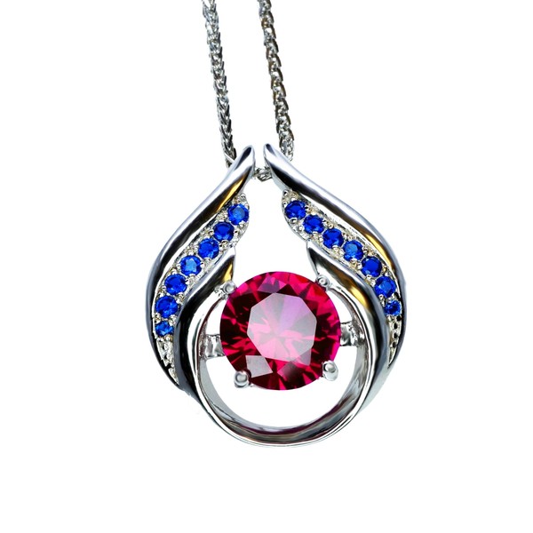 Ruby Necklace Hold Your Heart Style Sterling Silver Blue Sapphire