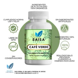 Café Verde 100% Puro 120 Cápsulas SAISA HERBAL | Suplemento Natural | Apoyo Metabólico, Antioxidante y Control de Peso