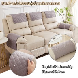 ZGDDPZA Armchair Arm Cover,Headrest Cover for Recliner Sofa Quilted Chair Arm Cover with Pockets Waterproof Non Slip Sofa Protectors Pet Dog (Light Gray,1 Seater 3pcs)