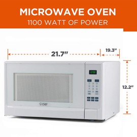 COMMERCIAL CHEF 1.4 Cubic Foot Microwave with 10 Power Levels, Small Microwave with Push Button, 1100 Watt Microwave with Digital Control Panels, Countertop Microwave with Timer, White