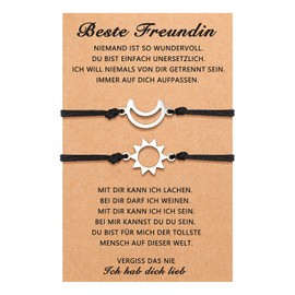 D Dongjiangjin Gift Friendship Bracelets for 2 Sun Moon Best Friend Bff Couples Matching Bracelet Friendship Jewellery Gifts for Friends Sister Women Men Him and Her, Stainless Steel Nylon