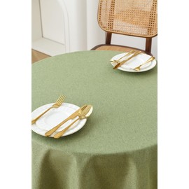 Wracra Linen Style Tablecloth Round 48 Inch Table Cloth Indoor Outdoor Wrinkle Free Washable Fabric Table Cover for Christmas Holiday Parties Kitchen Decoration,Sage Green, Round 48"