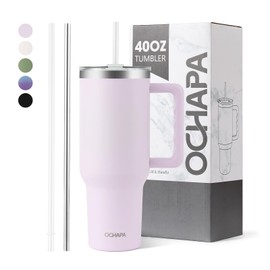 Ochapa 40 oz Tumbler with Handle and Straw Lid Leakproof Stainless Steel Vacuum Insulated Cup Keep Cold Coffee Tea Water Gifts for Women Lover Car Gym Travel, Pink