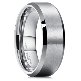 King Will Silver 7mm Men's Wedding Ring - Brushed Matte Finish, Beveled Polished Edge, Comfort Fit Size 11