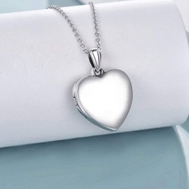 YOUFENG Sterling Silver Love Heart Locket Necklace That Holds Pictures Engraved I Love You to the Moon and Back Photo Lockets (Polished)