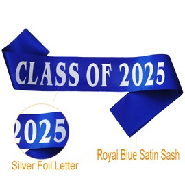 PANBINN Class of 2025 Sash, Royal Blue Finally Graduated Sash with Foil Silver Letters Cheerleader Senior 2025 Sash for Graduation Party Supplies