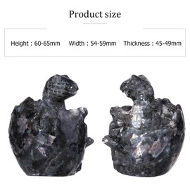 KYEYGWO Crystal Dinosaur Egg Hatchling Figurine, Hand-Carved Pocket Animal Stone Statue Baby Dragon Sculpture for Home Office Decor, Black Labradorite
