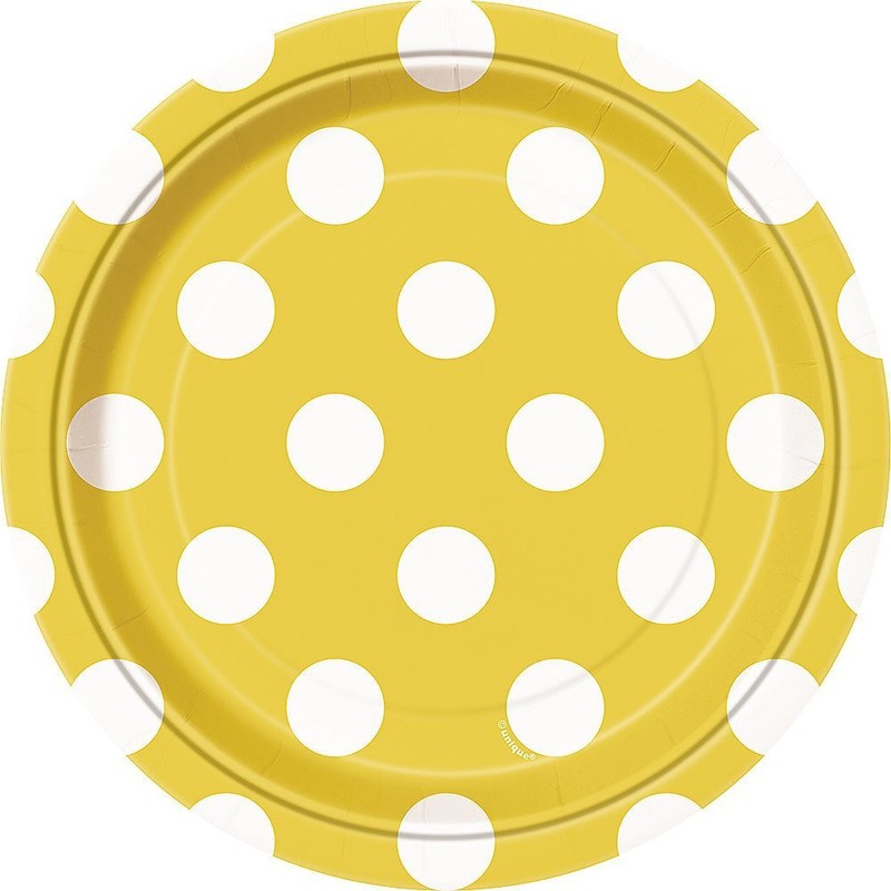 Unique Party 37474 - 18cm Yellow Polka Dot Party Plates,