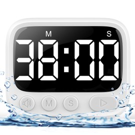 HAUKINIX Shower Timer Waterproof Bathroom Timer Toilet Timer Digital Kitchen Timer for Wall Mount, Study Timer w/Foldable Stand, Countdown Timer/Stopwatch/Mute/High/Low Volume, White