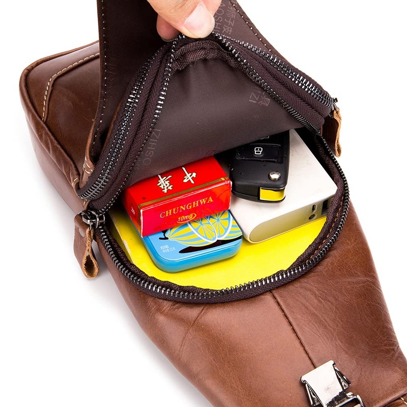 Leather Sling Bag Crossbody Backpack for Men Women Outdoor Travel
