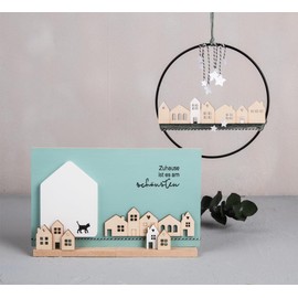 Rayher 46751505 Wooden Strip Mini House, FSC Certified, Natural, Pack of 2, 10.6 x 3.4 cm and 14.1 x 3.4 cm, Wood Thickness Approx. 2 mm, Decorative House, Strips with Wooden Houses Flat