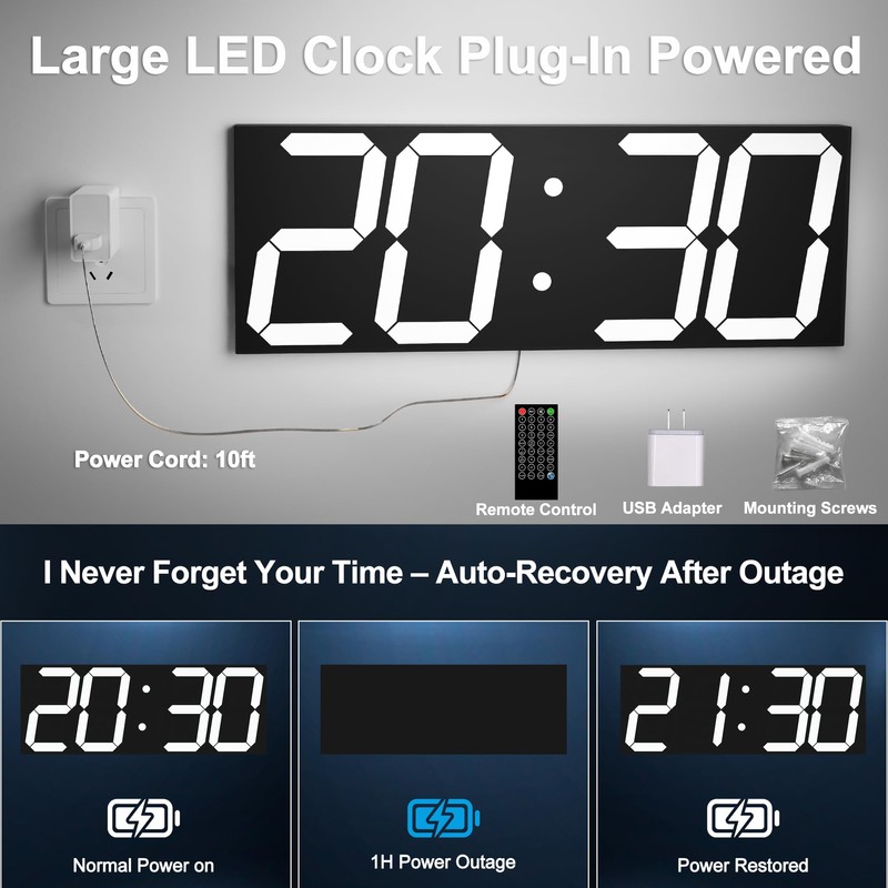 CHKOSDA Digital Clock with Large Display 18.7 Inch, GPS Auto-Sync