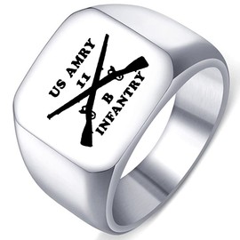 Dacai Laser Engraved Army Combat Infantryman 11B US Silver Stainless Steel Men's Womens Ring