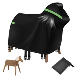 MaxAwe 160 x 110 x 70 cm Cover for Wooden Horse, Outdoor 420D Garden Horse Tarpaulin, Waterproof Protective Cover, Black, Universal Protective Tarpaulin with Reflective Strips, Drawstring, Buckle