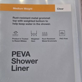 Made By Design Peva Shower Liner Medium Weight Clear 71" x 71" New, Sealed