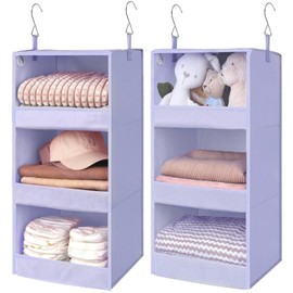 GRANNY SAYS 3 Shelf Hanging Closet Organizers and Storage, Collapsible Closet Storage Organizer with 2 Metal Hooks, Leak-Proof Hanging Shelves for Closet, Dorm Room, Nursery, 2 Pack, Purple