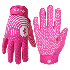 HANDLANDY Youth Football Gloves, Sticky Wide Receiver Gloves for Kids & Adult, Pink Stretch Fit Football Gloves